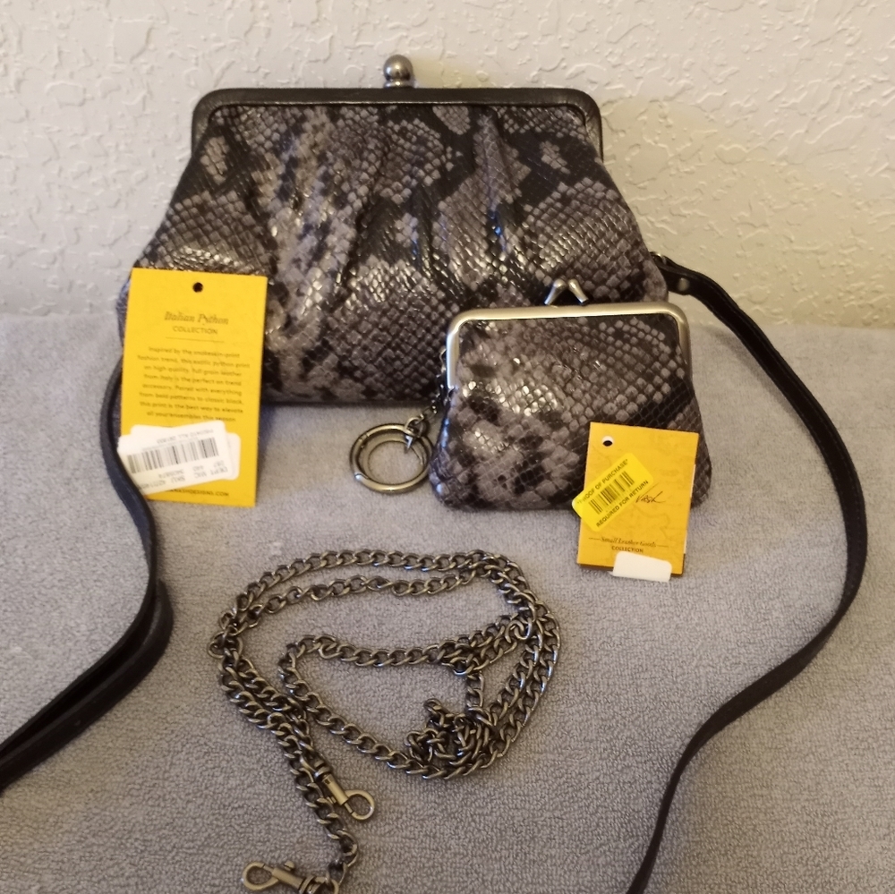 Patricia Nash Ealing Frame Bag in Italian Python Smoke with Matching Borse Coin